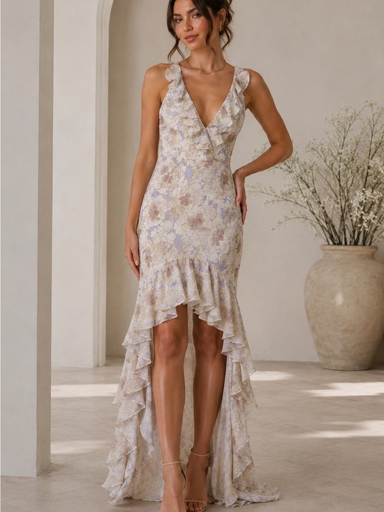 Badgley Mischka Dresses & Skirts - Belle Badgley Mischka Floral Ruffle Mermaid Gown Size 6